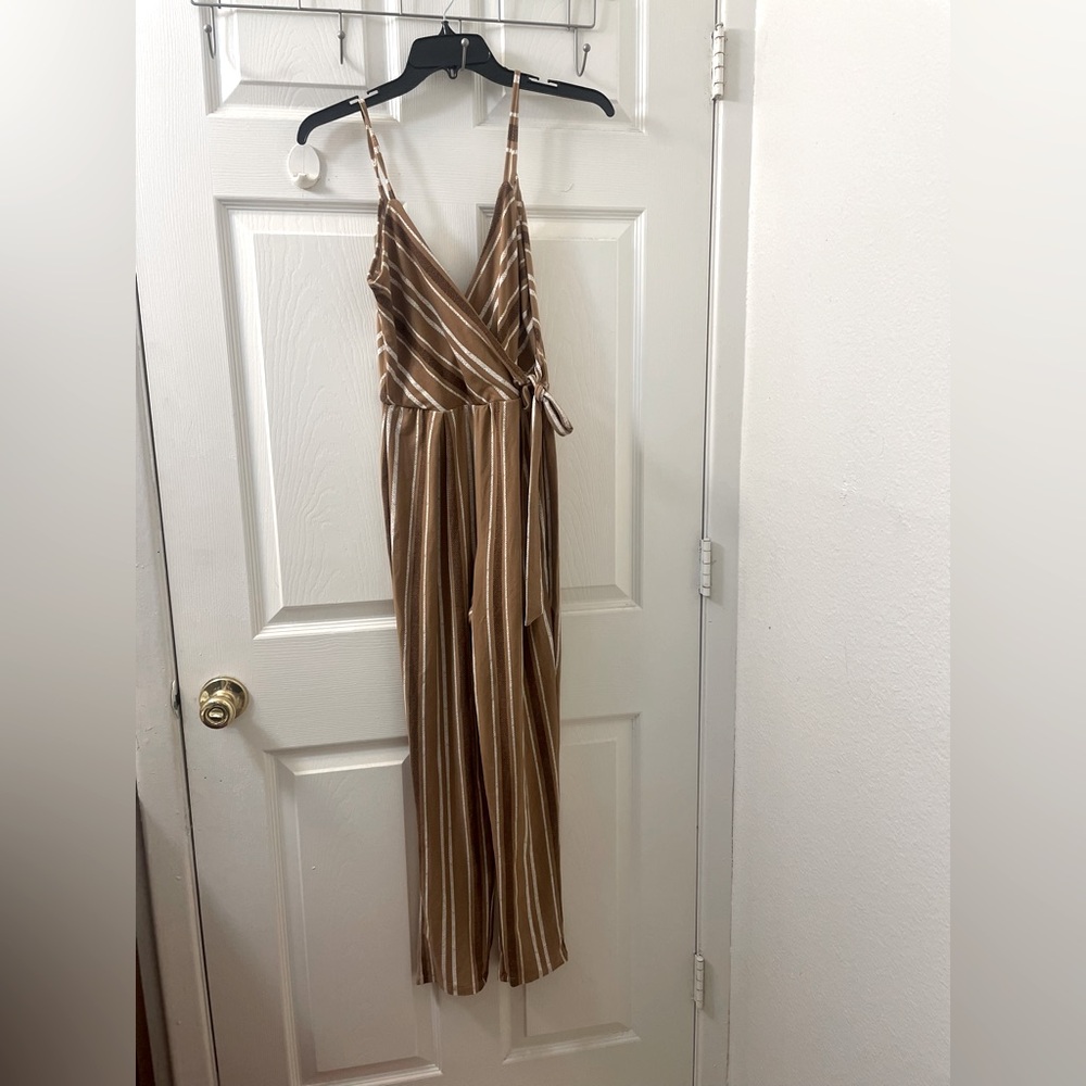 Beige Striped Pantsuit